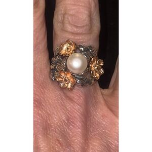 NWT OR PAZ 925 STERLING SILVER WHITE PEARL FLOWER RING SZ 7.25 MADE IN ISRAEL PZ